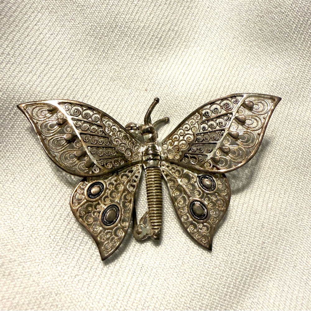 Elegant Silver Butterfly Brooch